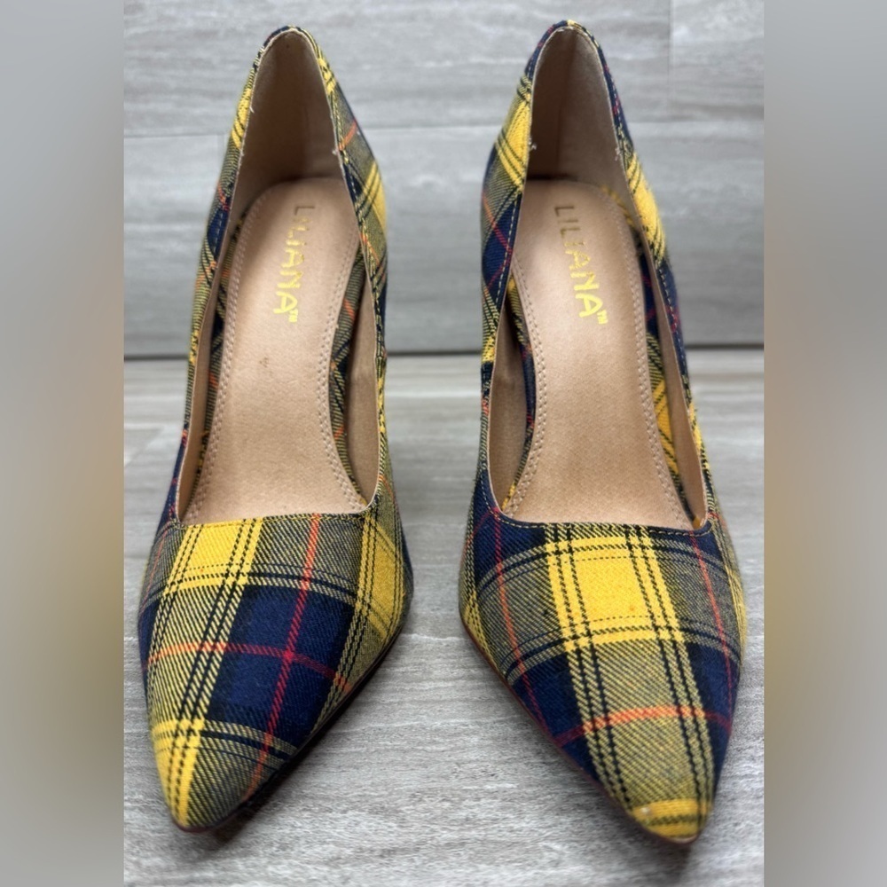Lilania Lulus Plaid Spike Pump Point Toe Heels Womens Size 7.5 - Picture 3 of 12